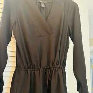 V neck long sleeve drawstring  knee length shirt dress
